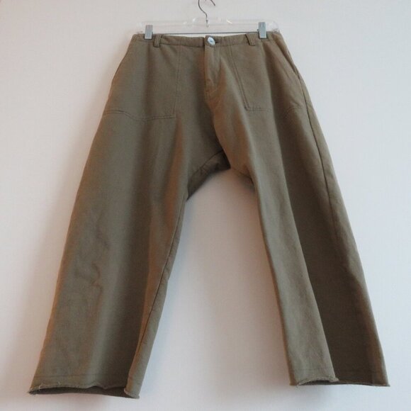 ACACIA Dublin Pant in Moss Green Cotton Raw Hem Casual Travel Vacation - Size S - Picture 6 of 16